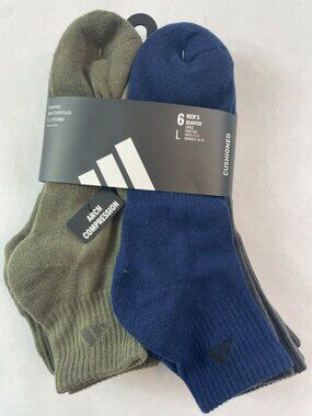 Adidas 6-Pack Cushioned 1/4 Socks ClimaCool Blue/Green/Grey Sz M8-12 W10-13 NWT
